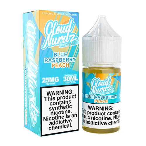 Cloud Nurdz Blue Raspberry Peach Iced Nic Salt E-Juice 500x500